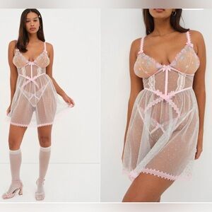 NWOT For Love & Lemons Gabriella Sheer Slip Dress in XL